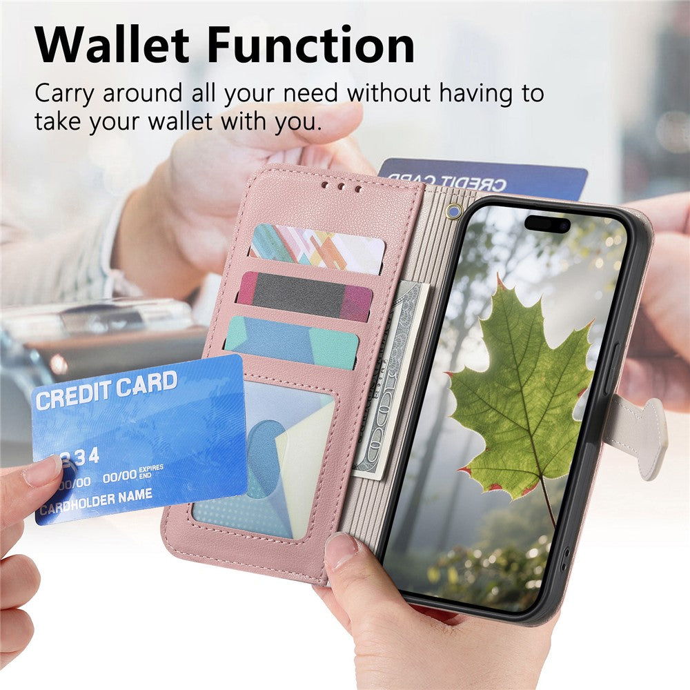 For iPhone 17th / 16th Stand Case Leaf Shape Magnetic Clasp Leather Phone Cover with Hand Strap