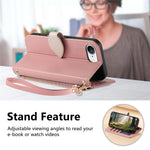 For iPhone 17th / 16th Stand Case Leaf Shape Magnetic Clasp Leather Phone Cover with Hand Strap