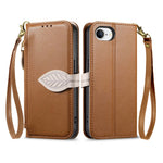 For iPhone 17th / 16th Stand Case Leaf Shape Magnetic Clasp Leather Phone Cover with Hand Strap
