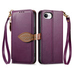 For iPhone 17th / 16th Stand Case Leaf Shape Magnetic Clasp Leather Phone Cover with Hand Strap