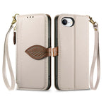 For iPhone 17th / 16th Stand Case Leaf Shape Magnetic Clasp Leather Phone Cover with Hand Strap