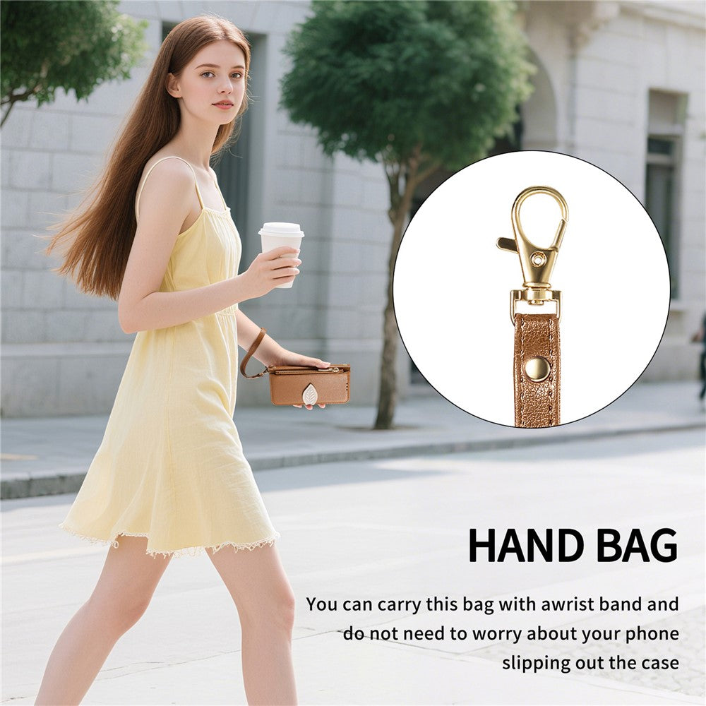 Stand Case for Samsung Galaxy A56 5G  /  Galaxy M56 5G Leaf Shape Magnetic Clasp Leather Phone Cover with Hand Strap