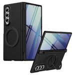 For Samsung Galaxy Z Fold4 5G Rotary Kickstand PC Phone Cover with Tempered Glass Film / Stylus