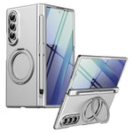 For Samsung Galaxy Z Fold4 5G Rotary Kickstand PC Phone Cover with Tempered Glass Film / Stylus