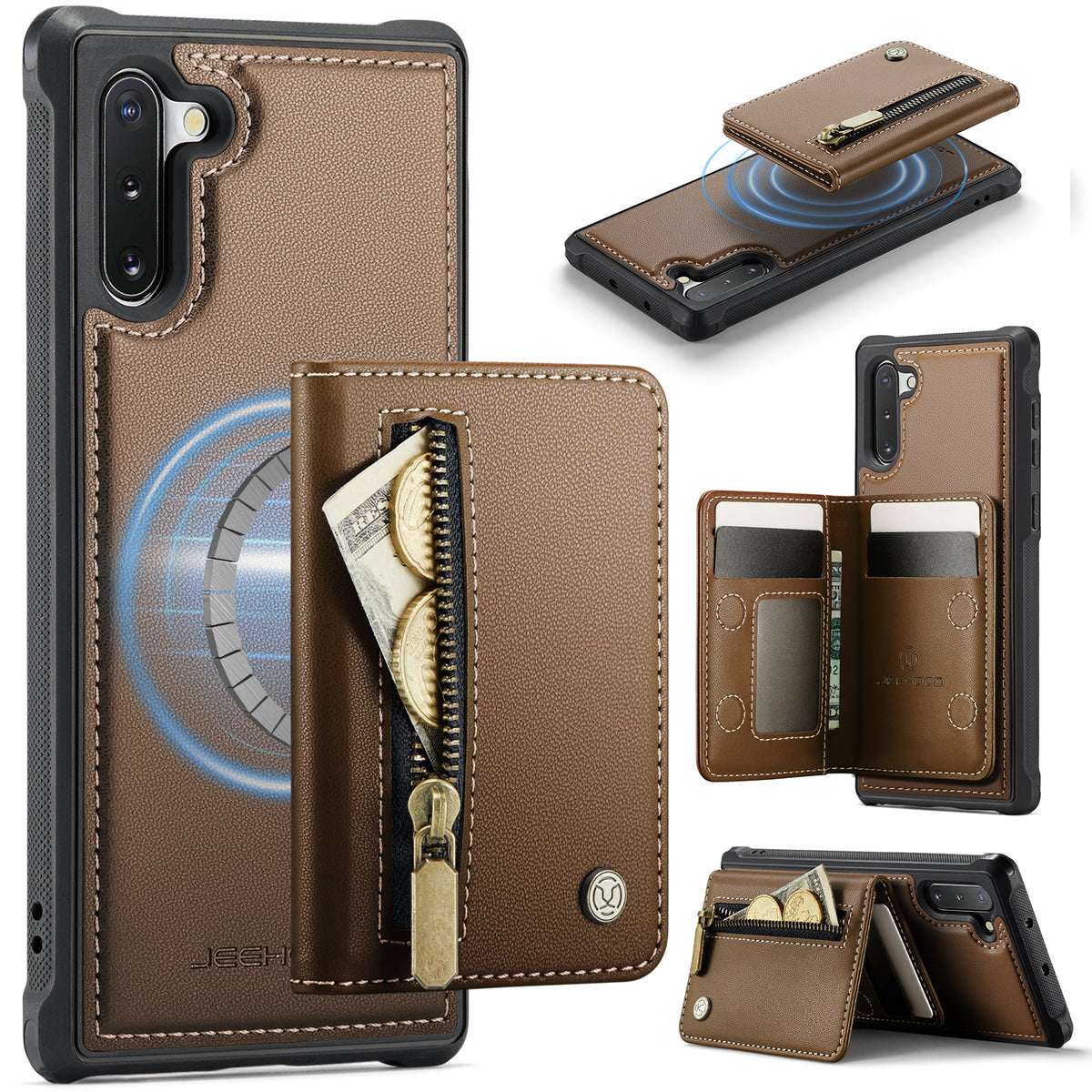 JEEHOOD Til Samsung Galaxy Note 10 4G Cover J12 Magnetisk Aftagelig Lynlås Pung Kickstand Læder Bagcover Magnetisk Cover