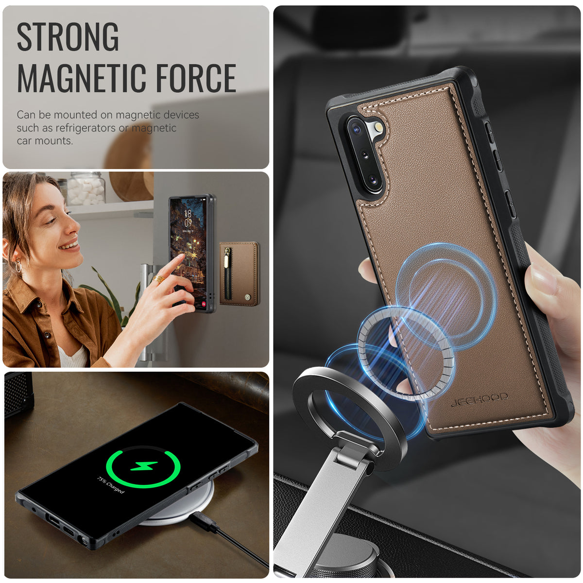 JEEHOOD Til Samsung Galaxy Note 10 4G Cover J12 Magnetisk Aftagelig Lynlås Pung Kickstand Læder Bagcover Magnetisk Cover