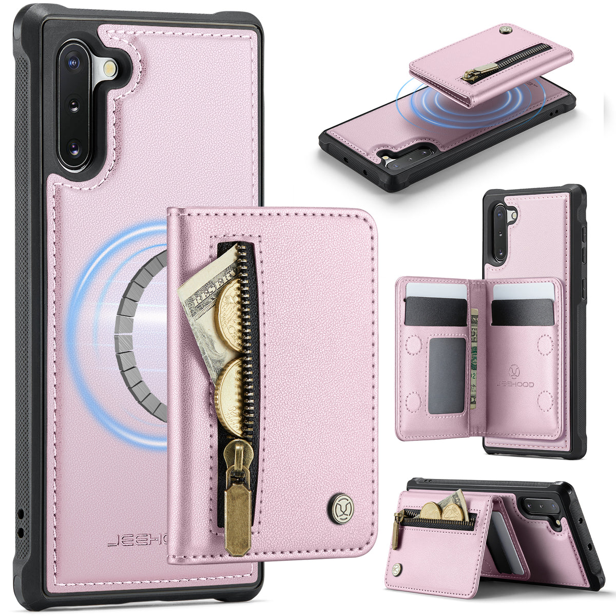 JEEHOOD Til Samsung Galaxy Note 10 4G Cover J12 Magnetisk Aftagelig Lynlås Pung Kickstand Læder Bagcover Magnetisk Cover
