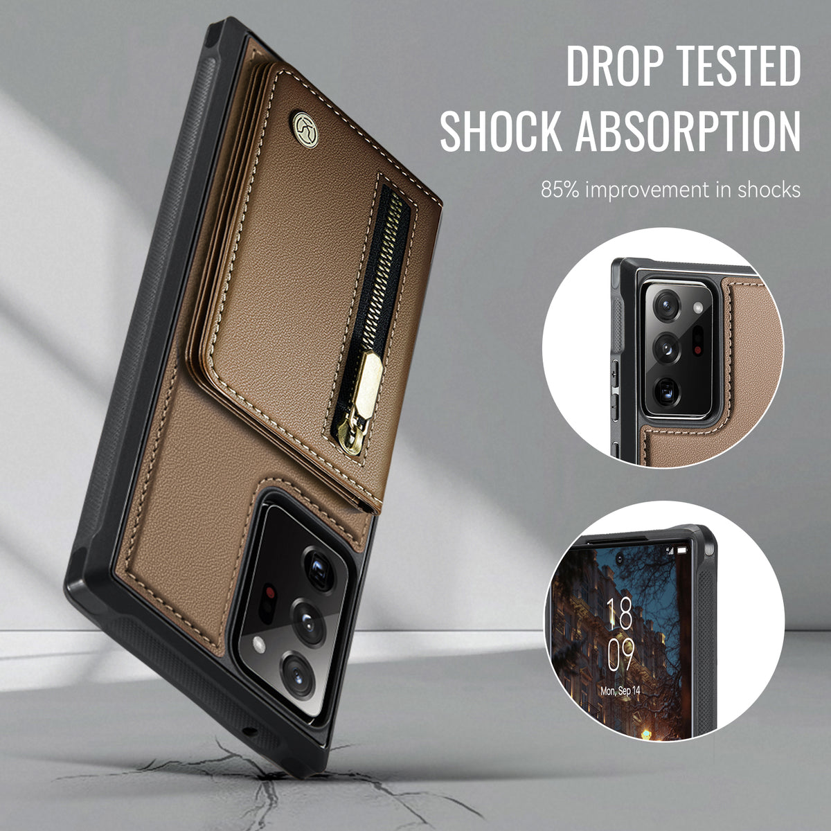 JEEHOOD For Samsung Galaxy Note20 Ultra Case  J12 Magnetic Detachable Zipper Wallet Kickstand Leather Back Cover Magnetic Case