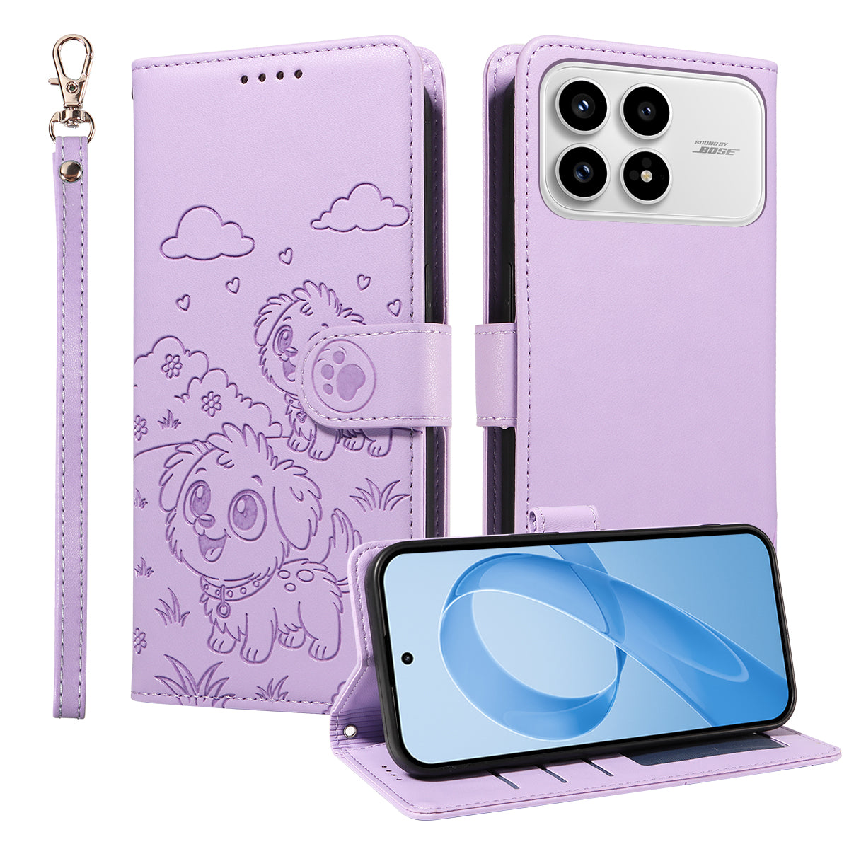For Xiaomi Redmi K90 5G / Poco F8 Pro 5G Case RFID Blocking Imprinted Dog Pattern PU Leather Phone Cover with Wrist Strap