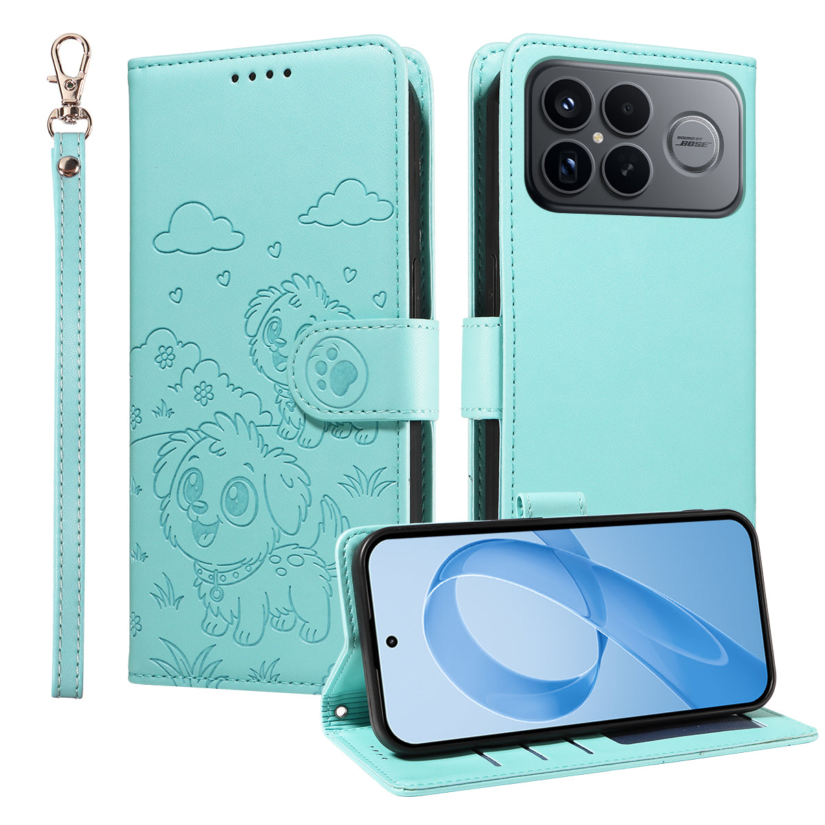 For Xiaomi Redmi K90 Pro Max 5G / Poco F8 Ultra Case RFID Blocking Imprinted Dog Pattern PU Leather Phone Cover with Wrist Strap