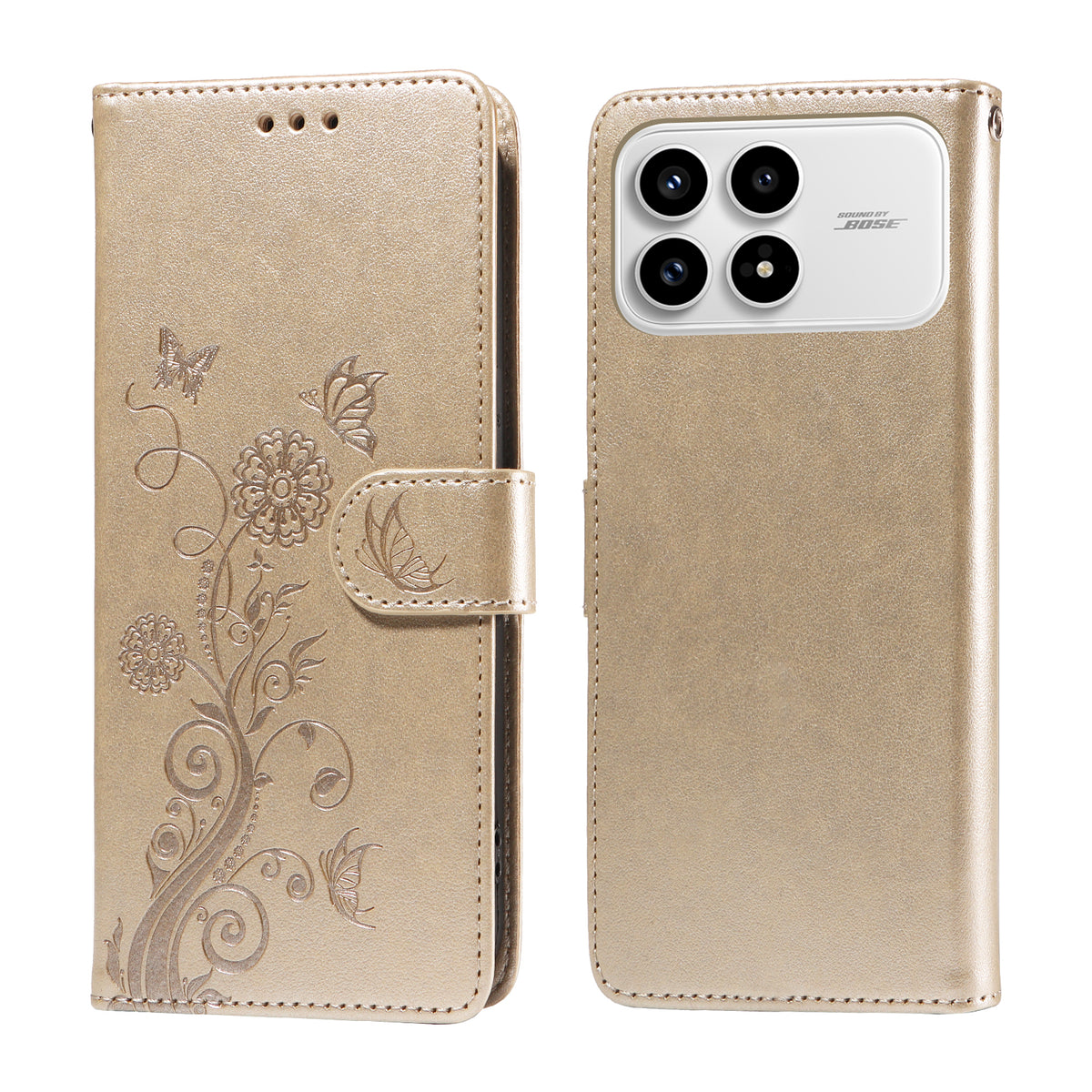 For Xiaomi Redmi K90 5G / Poco F8 Pro 5G Leather Case Butterfly Floral Imprint Wallet Stand Cover