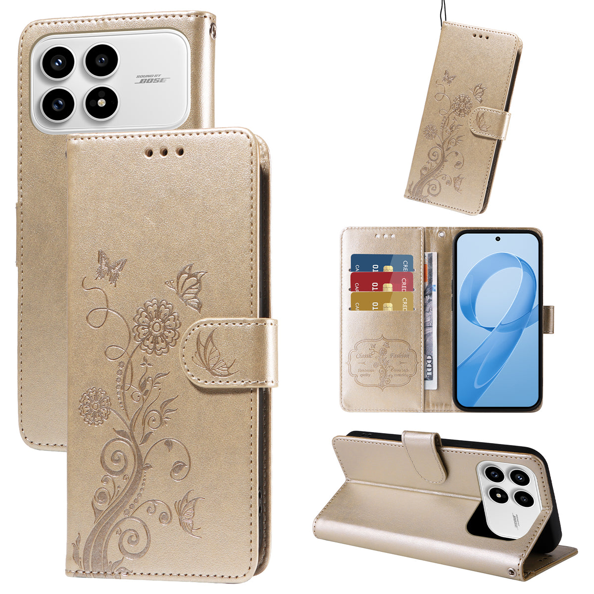 For Xiaomi Redmi K90 5G / Poco F8 Pro 5G Leather Case Butterfly Floral Imprint Wallet Stand Cover