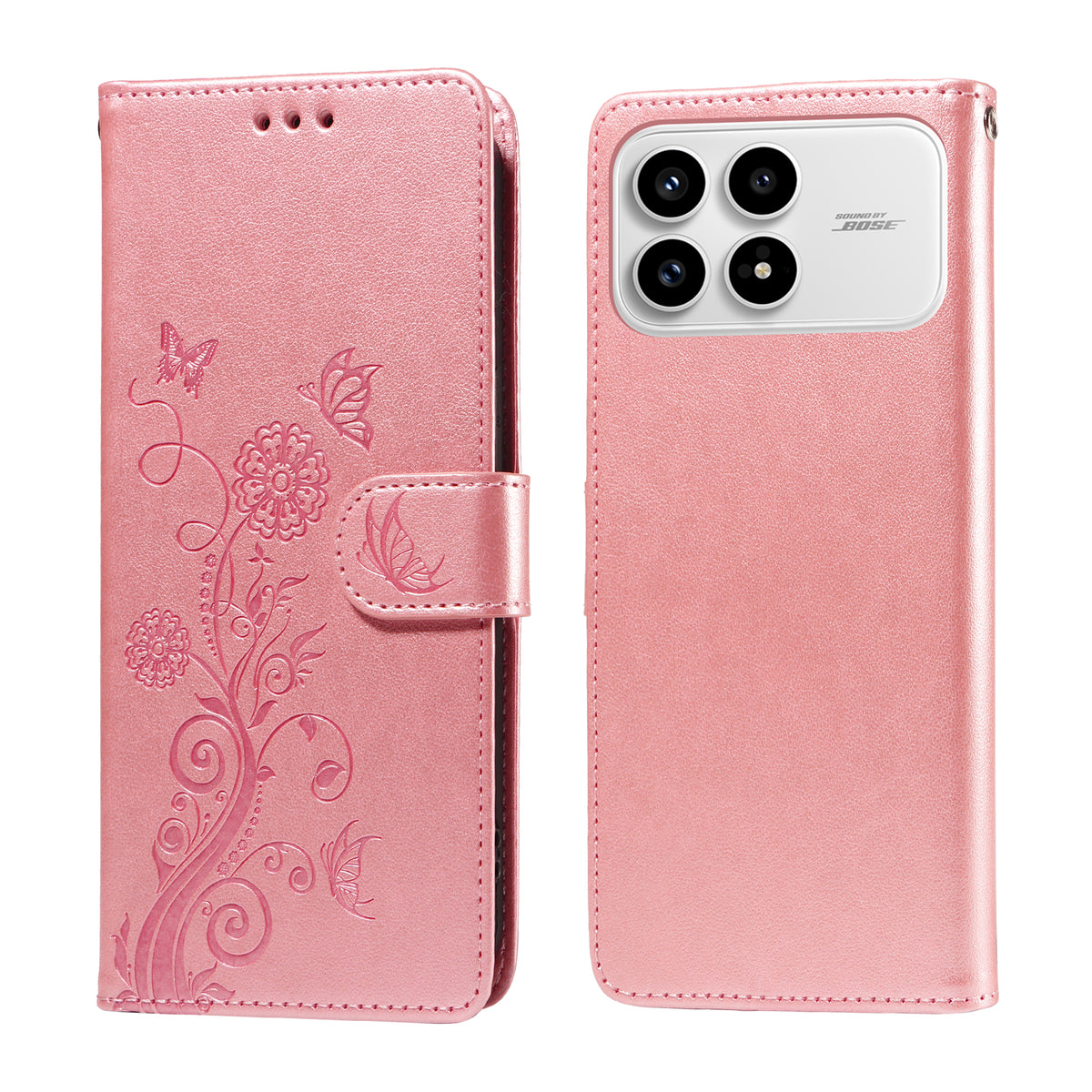 For Xiaomi Redmi K90 5G / Poco F8 Pro 5G Leather Case Butterfly Floral Imprint Wallet Stand Cover