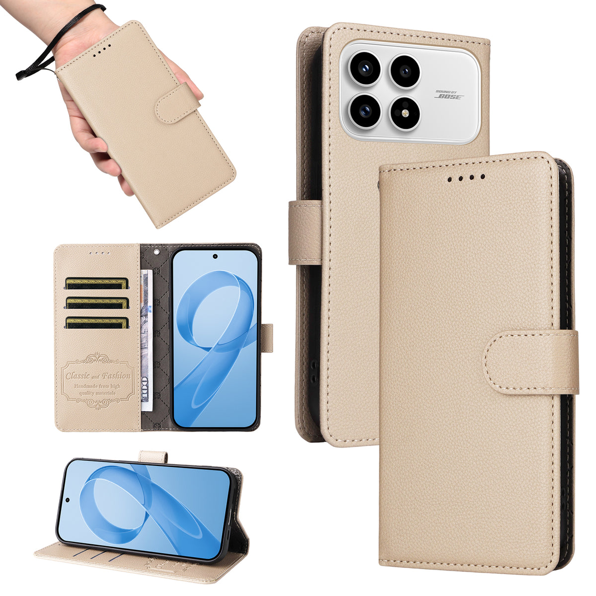 For Xiaomi Redmi K90 5G / Poco F8 Pro 5G Case RFID Blocking 3 Card Slots PU Leather Phone Cover with Wrist Strap