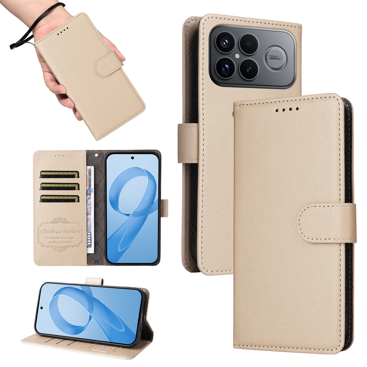 For Xiaomi Redmi K90 Pro Max 5G / Poco F8 Ultra Case RFID Blocking 3 Card Slots PU Leather Phone Cover with Wrist Strap