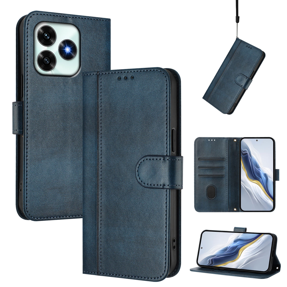 For Honor X5c 4G / Honor X5c Plus 4G Cases Wallet Stand Retro Texture Leather Phone Cover with Lanyard