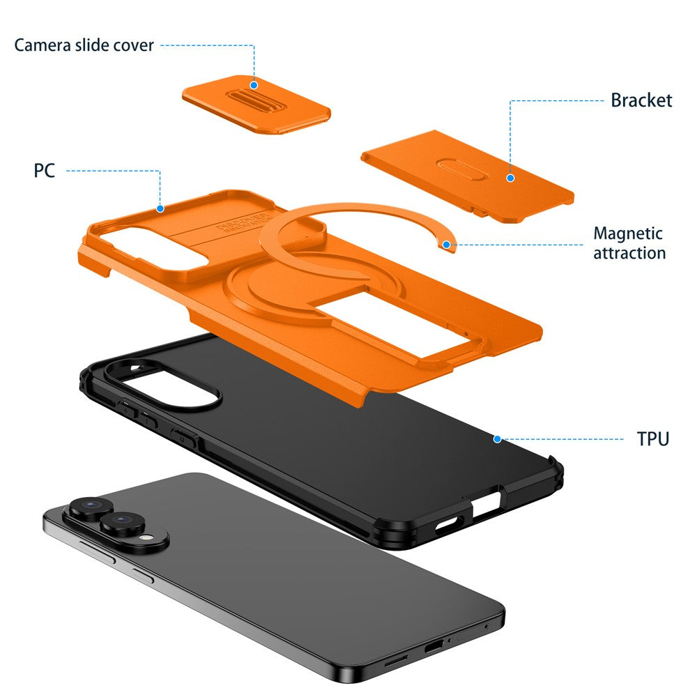 For Samsung Galaxy S25 Edge Magnetic Case Kickstand Camera Slider PC + TPU Phone Cover