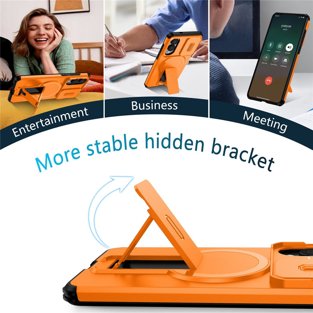 For Samsung Galaxy S25 Edge Magnetic Case Kickstand Camera Slider PC + TPU Phone Cover