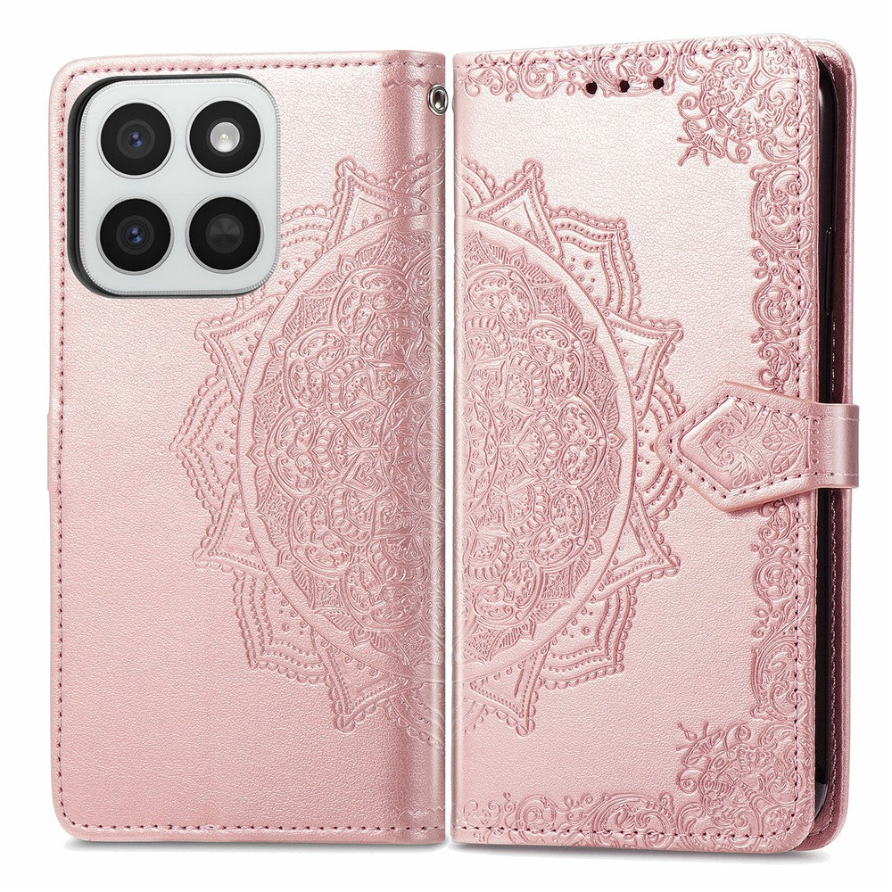 mobilskal till Honor 400 Smart 5G / 400 Smart 4G / X7d 4G / X7d 5G Plånbok Läderfodral med Mandala-blomma, Stativvy