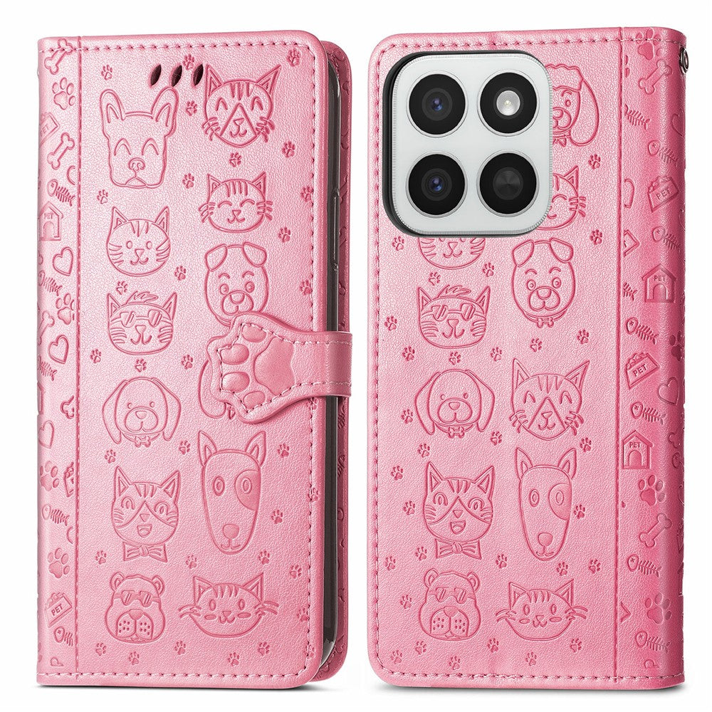 Phone Case for Honor 400 Smart 5G  /  400 Smart 4G  /  X7d 4G  /  X7d 5G Flip Wallet Leather Phone Cover with Cute Cat Dog Pattern