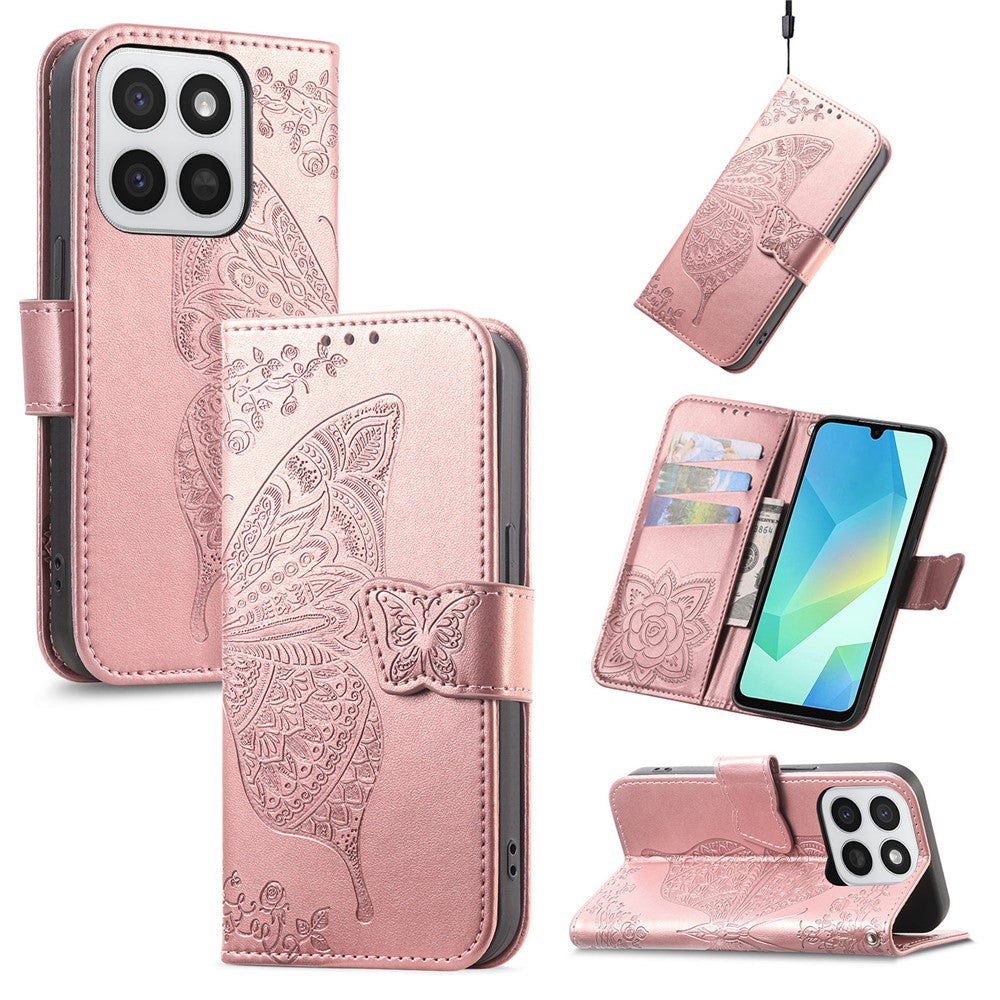 Phone Case for Honor 400 Smart 5G  /  400 Smart 4G  /  X7d 4G  /  X7d 5G with Strap Butterfly Pattern PU Leather Wallet Phone Cover