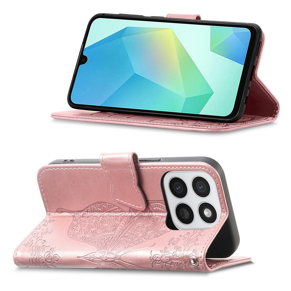 Phone Case for Honor 400 Smart 5G  /  400 Smart 4G  /  X7d 4G  /  X7d 5G with Strap Butterfly Pattern PU Leather Wallet Phone Cover