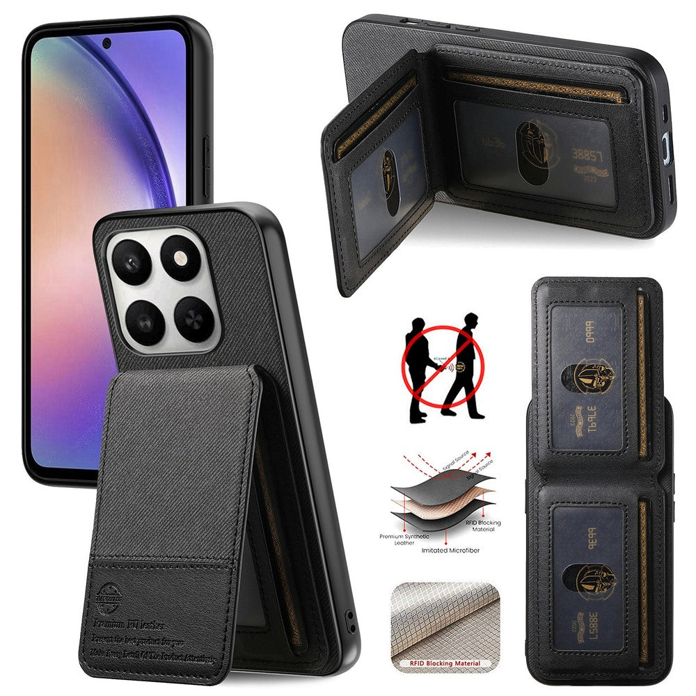Phone Case for Honor 400 Smart 5G / 400 Smart 4G / X7d 4G / X7d 5G Cloth Texture Leather + PC + TPU RFID Blocking Phone Cover with Card Holder