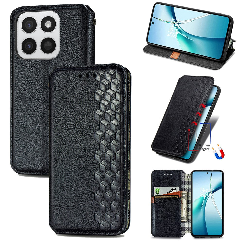 Phone Case for Honor 400 Smart 5G / 400 Smart 4G / X7d 4G / X7d 5G Rhombus Imprint PU Leather Wallet Phone Cover