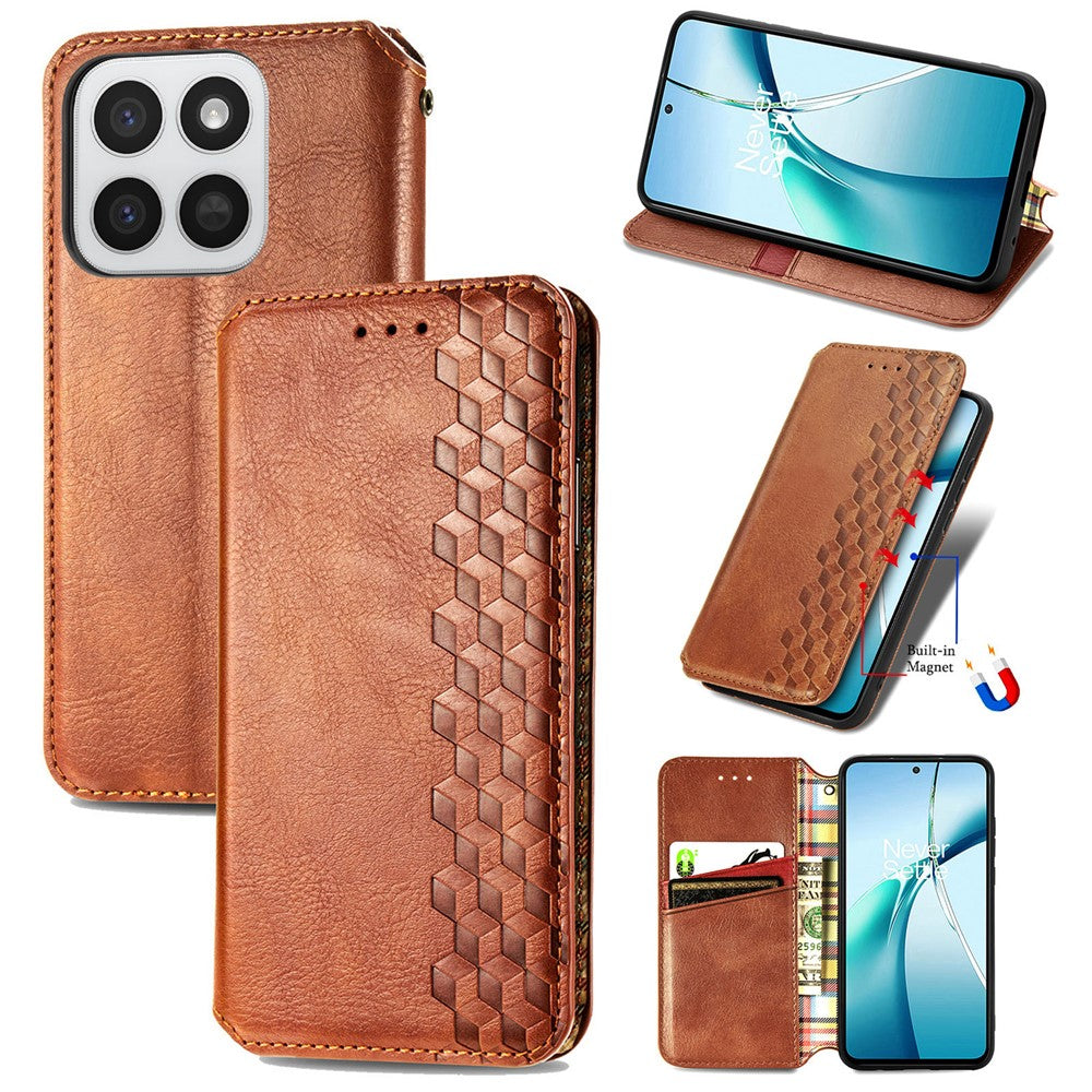 Phone Case for Honor 400 Smart 5G / 400 Smart 4G / X7d 4G / X7d 5G Rhombus Imprint PU Leather Wallet Phone Cover