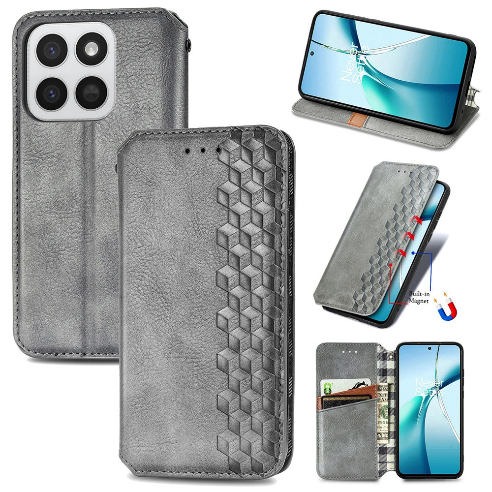 Phone Case for Honor 400 Smart 5G / 400 Smart 4G / X7d 4G / X7d 5G Rhombus Imprint PU Leather Wallet Phone Cover