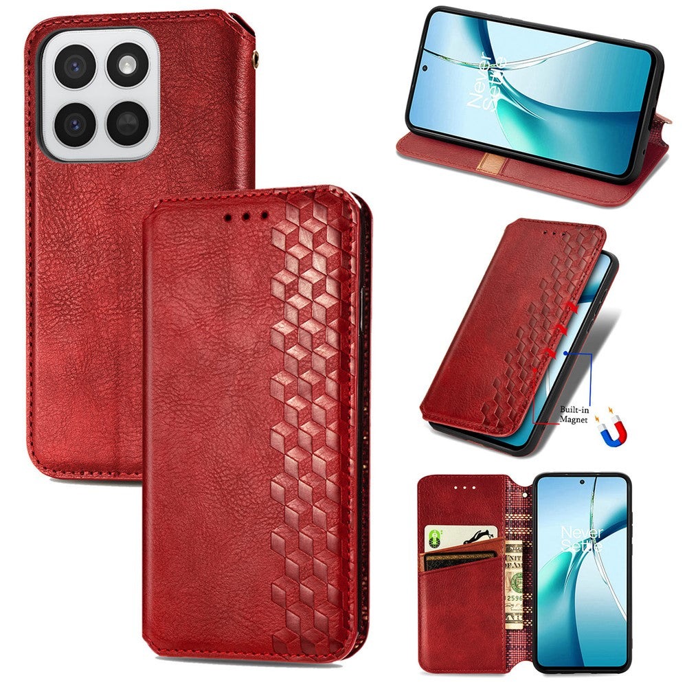 Phone Case for Honor 400 Smart 5G / 400 Smart 4G / X7d 4G / X7d 5G Rhombus Imprint PU Leather Wallet Phone Cover