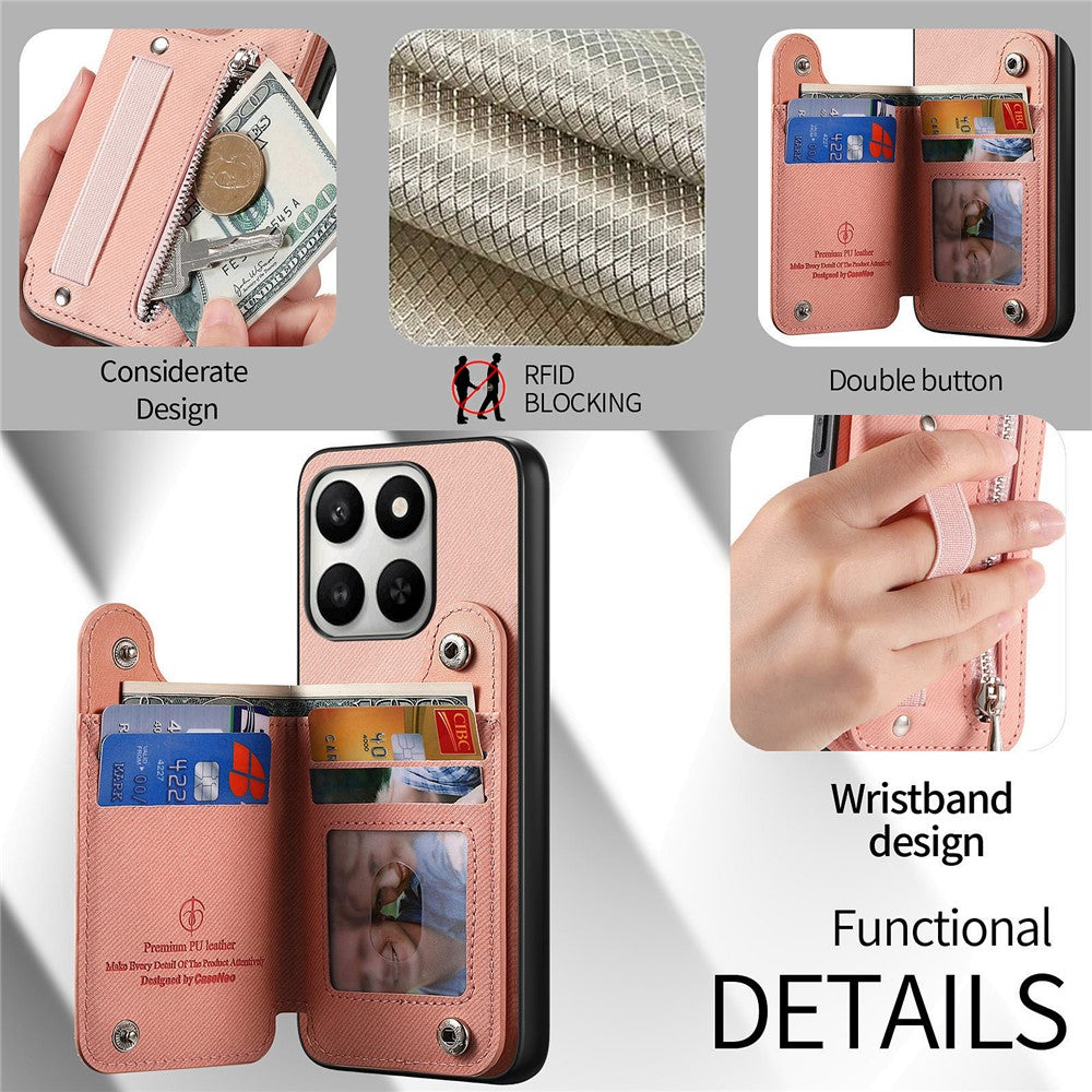 Phone Case for Honor 400 Smart 5G / 400 Smart 4G / X7d 4G / X7d 5G RFID Blocking Card Holder Jeans Cloth Texture Leather Back Cover with Elastic Wristband