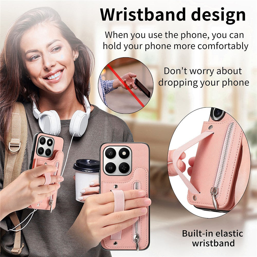Phone Case for Honor 400 Smart 5G / 400 Smart 4G / X7d 4G / X7d 5G RFID Blocking Card Holder Jeans Cloth Texture Leather Back Cover with Elastic Wristband