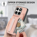 Telefoncover til Honor 400 Smart 5G / 400 Smart 4G / X7d 4G / X7d 5G RFID-blokerende kortholder i denimstof med tekstur og læderbagside med elastisk håndledsrem