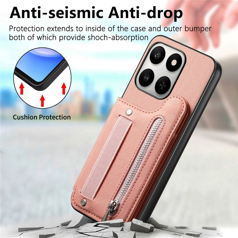Phone Case for Honor 400 Smart 5G / 400 Smart 4G / X7d 4G / X7d 5G RFID Blocking Card Holder Jeans Cloth Texture Leather Back Cover with Elastic Wristband
