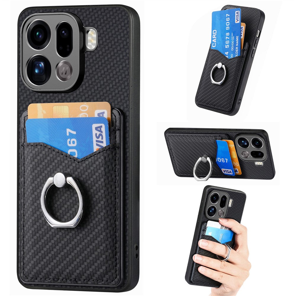 For Oppo Find X9 Pro 5G Case PU Leather Coated PC+TPU Phone Cover with Ring Holder Card Slots