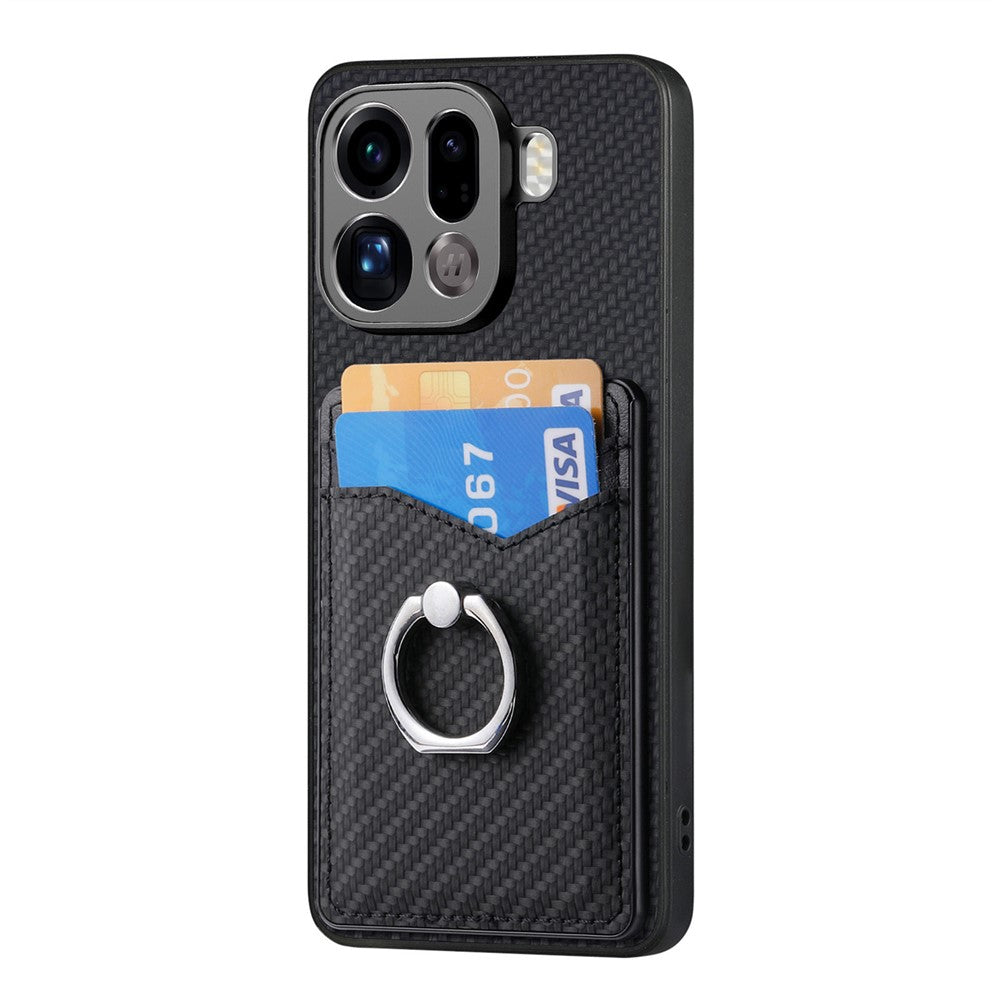 For Oppo Find X9 Pro 5G Case PU Leather Coated PC+TPU Phone Cover with Ring Holder Card Slots