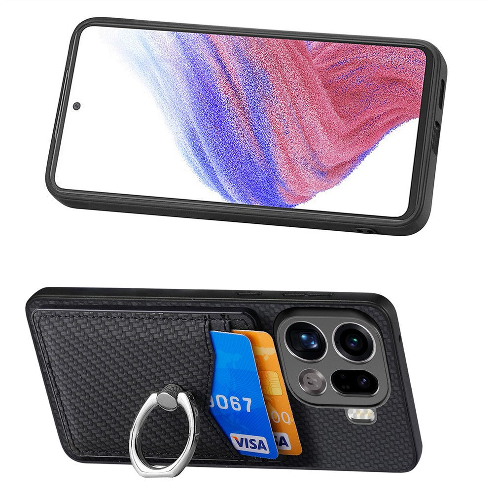 For Oppo Find X9 Pro 5G Case PU Leather Coated PC+TPU Phone Cover with Ring Holder Card Slots