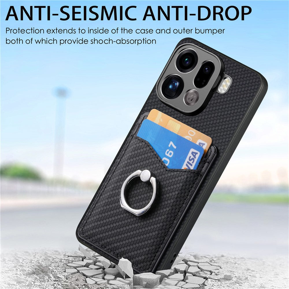 For Oppo Find X9 Pro 5G Case PU Leather Coated PC+TPU Phone Cover with Ring Holder Card Slots