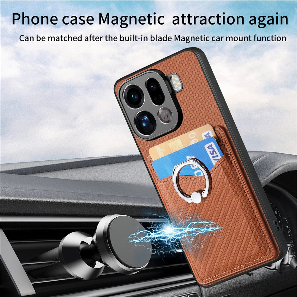 For Oppo Find X9 Pro 5G Case PU Leather Coated PC+TPU Phone Cover with Ring Holder Card Slots