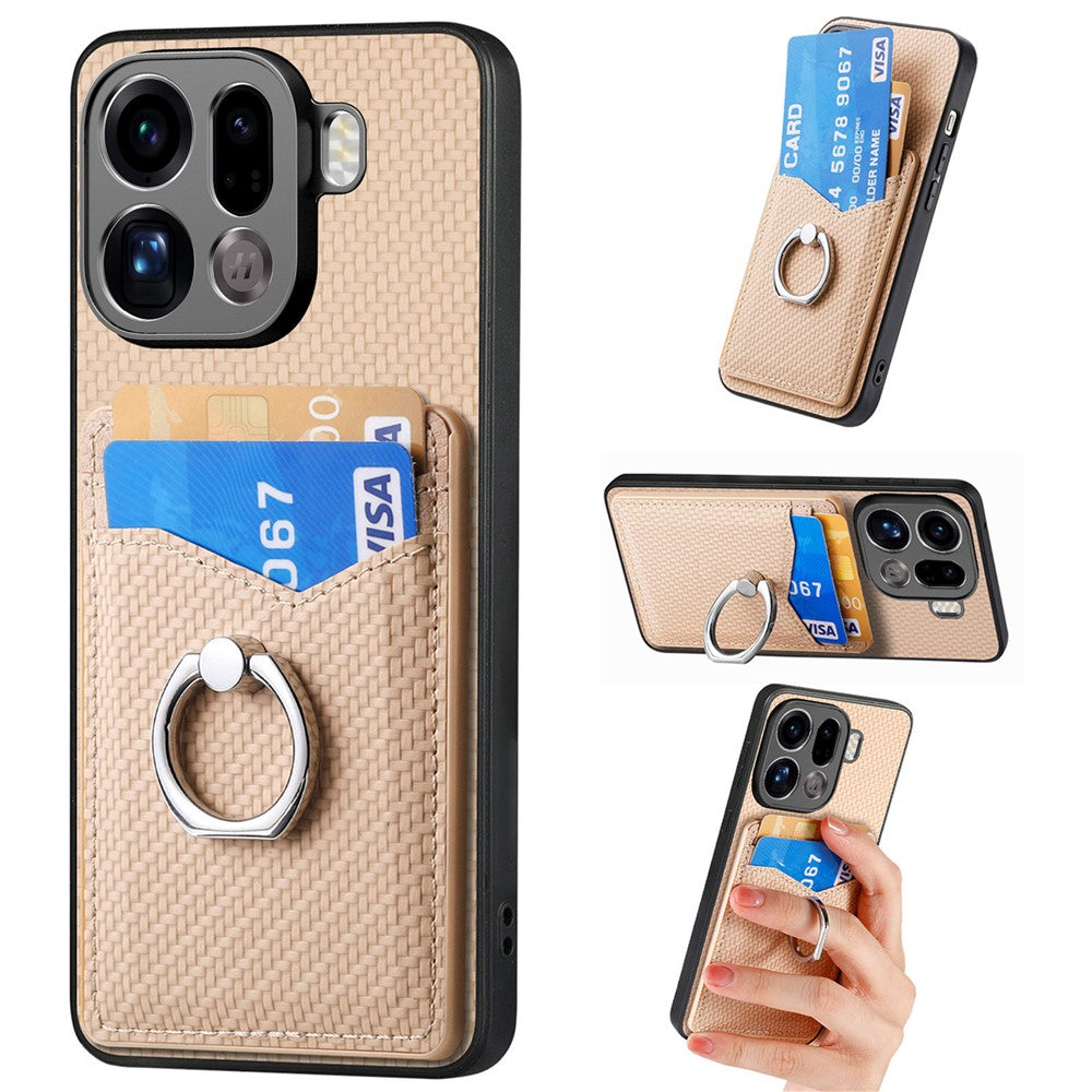 For Oppo Find X9 Pro 5G Case PU Leather Coated PC+TPU Phone Cover with Ring Holder Card Slots