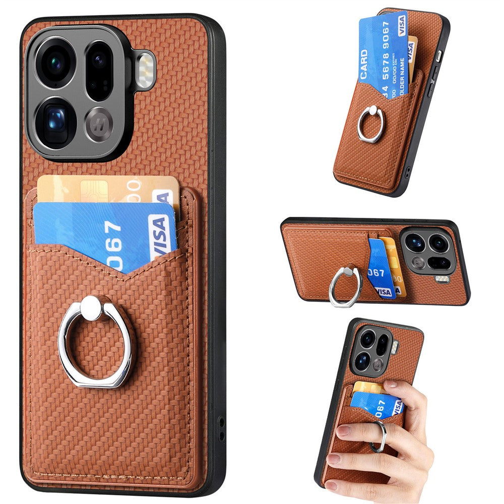 For Oppo Find X9 Pro 5G Case PU Leather Coated PC+TPU Phone Cover with Ring Holder Card Slots