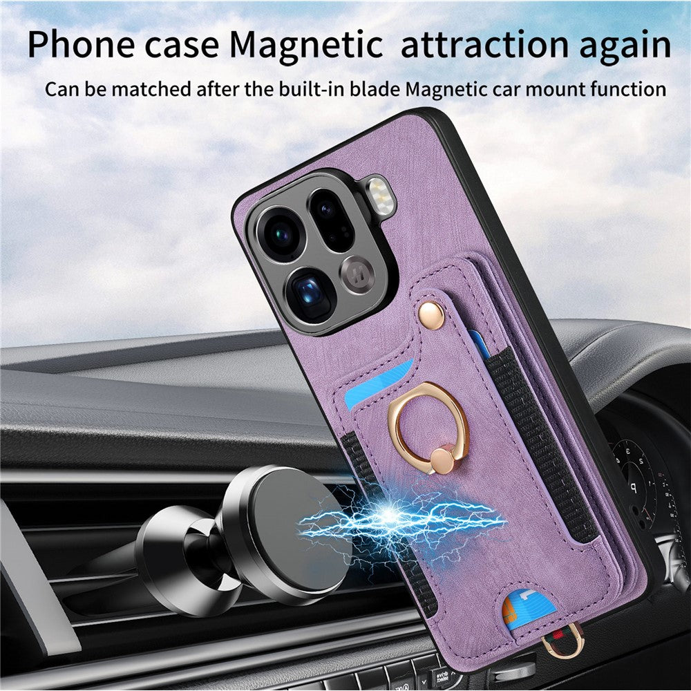 For Oppo Find X9 Pro 5G Retro PU Leather Case Phone Cover with RFID Blocking Card Holder   /   Ring Holder