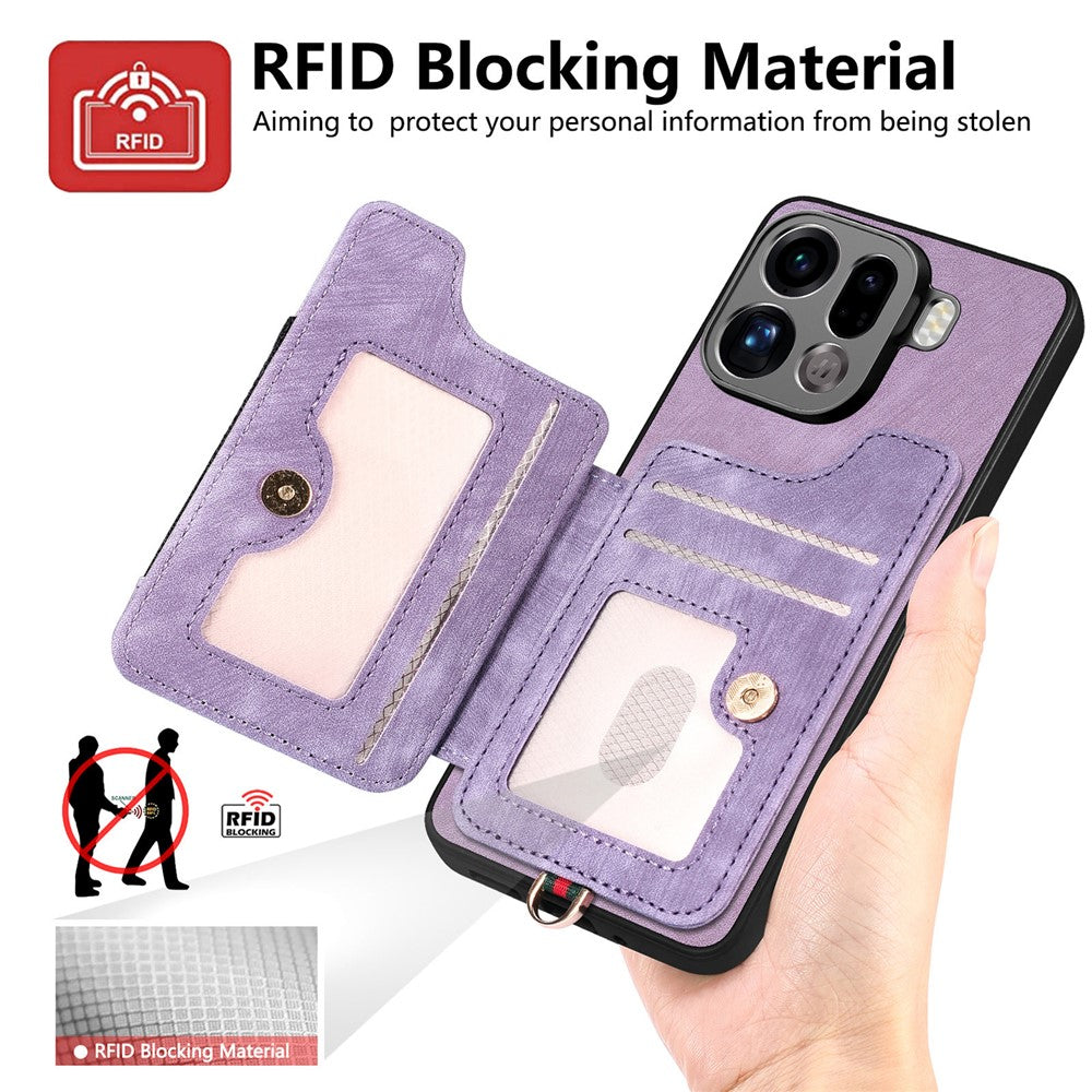 For Oppo Find X9 Pro 5G Retro PU Leather Case Phone Cover with RFID Blocking Card Holder   /   Ring Holder