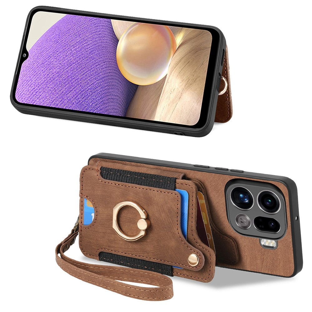 For Oppo Find X9 Pro 5G Retro PU Leather Case Phone Cover with RFID Blocking Card Holder   /   Ring Holder