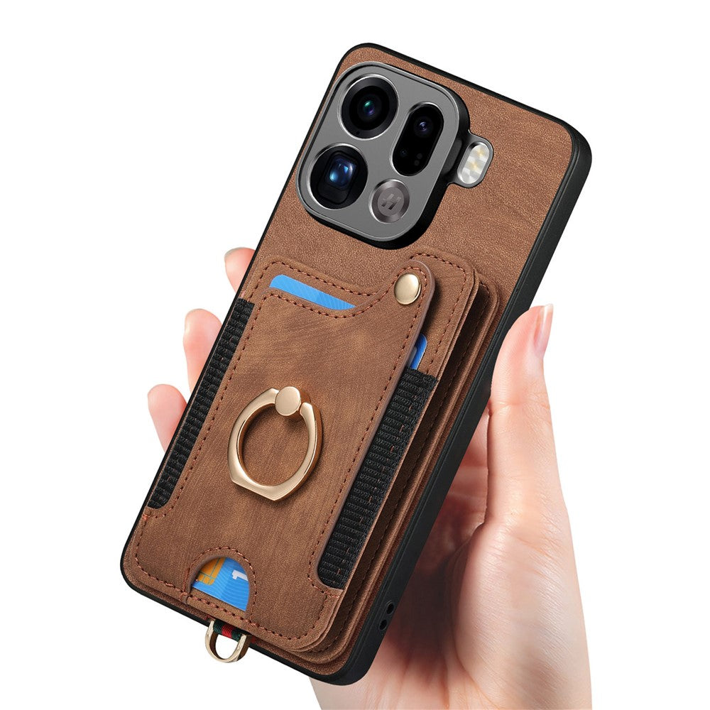 For Oppo Find X9 Pro 5G Retro PU Leather Case Phone Cover with RFID Blocking Card Holder   /   Ring Holder