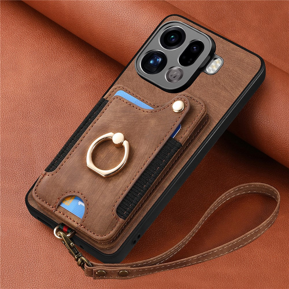 For Oppo Find X9 Pro 5G Retro PU Leather Case Phone Cover with RFID Blocking Card Holder   /   Ring Holder