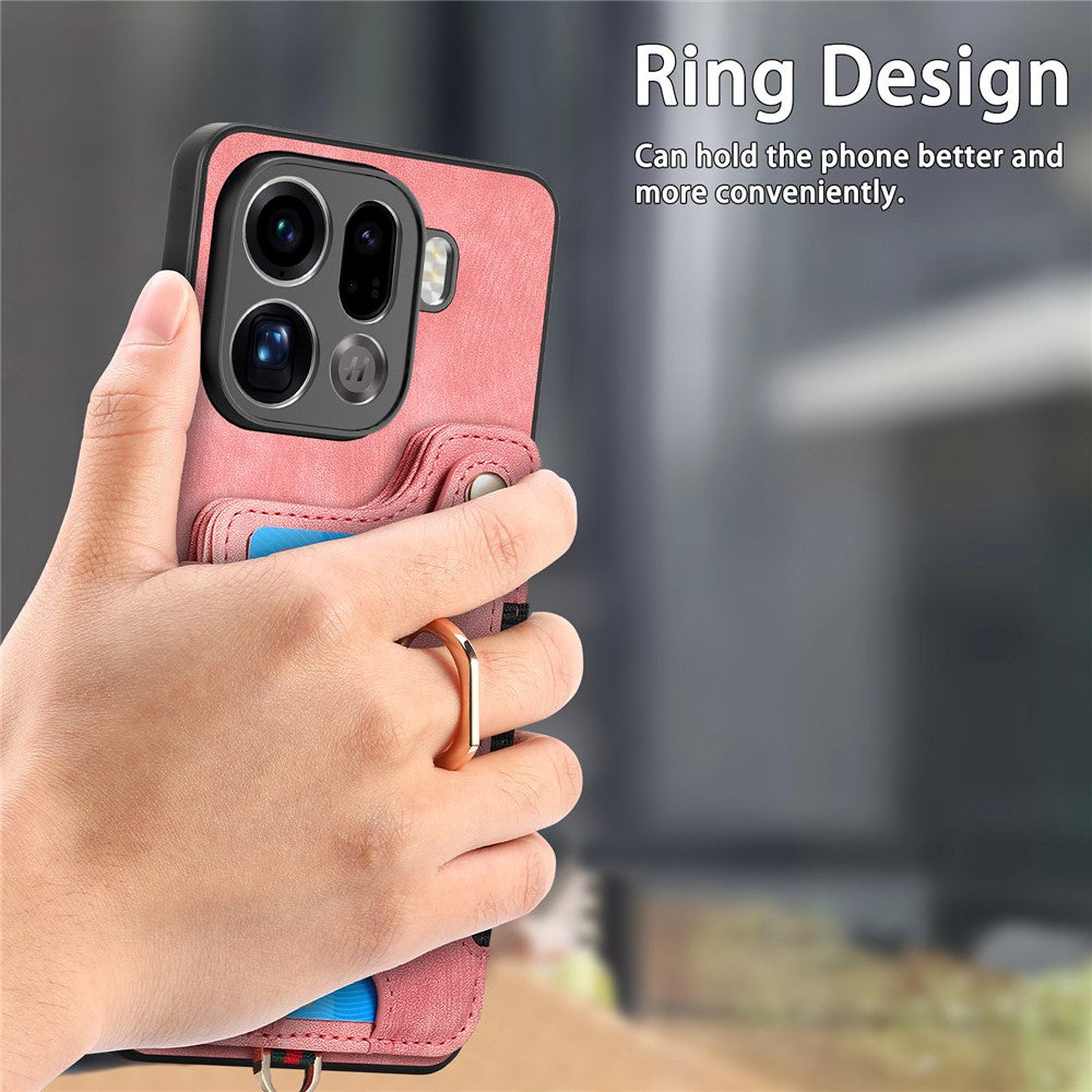 For Oppo Find X9 Pro 5G Retro PU Leather Case Phone Cover with RFID Blocking Card Holder   /   Ring Holder