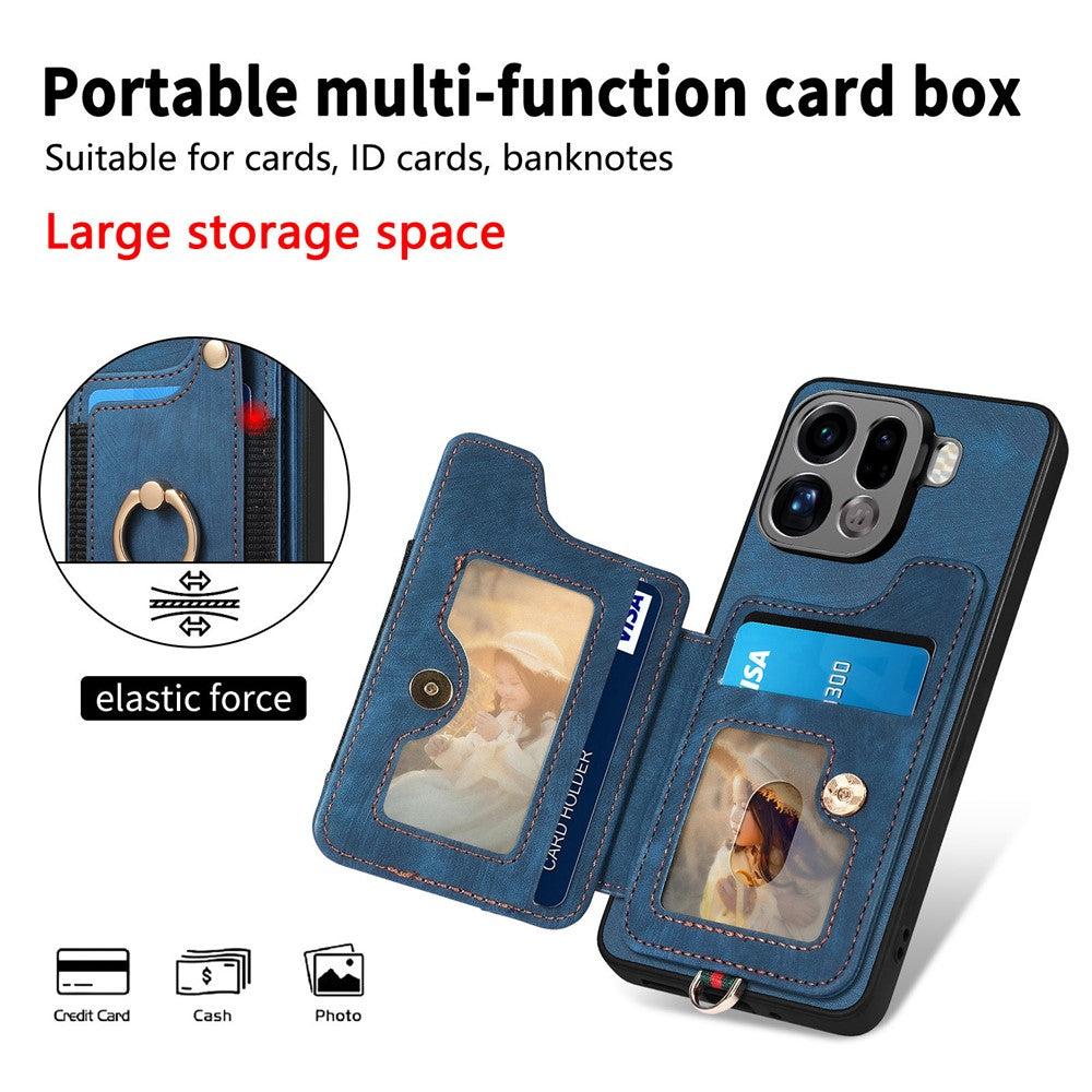 For Oppo Find X9 Pro 5G Retro PU Leather Case Phone Cover with RFID Blocking Card Holder   /   Ring Holder