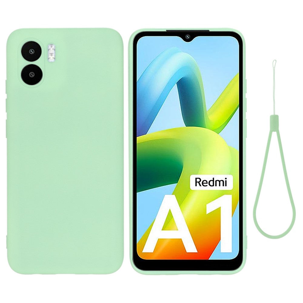 For Xiaomi Redmi A2 4G / A1 4G Soft Liquid Silicone Cell Phone Case Microfiber Lining Anti-Scratch Cover with Strap